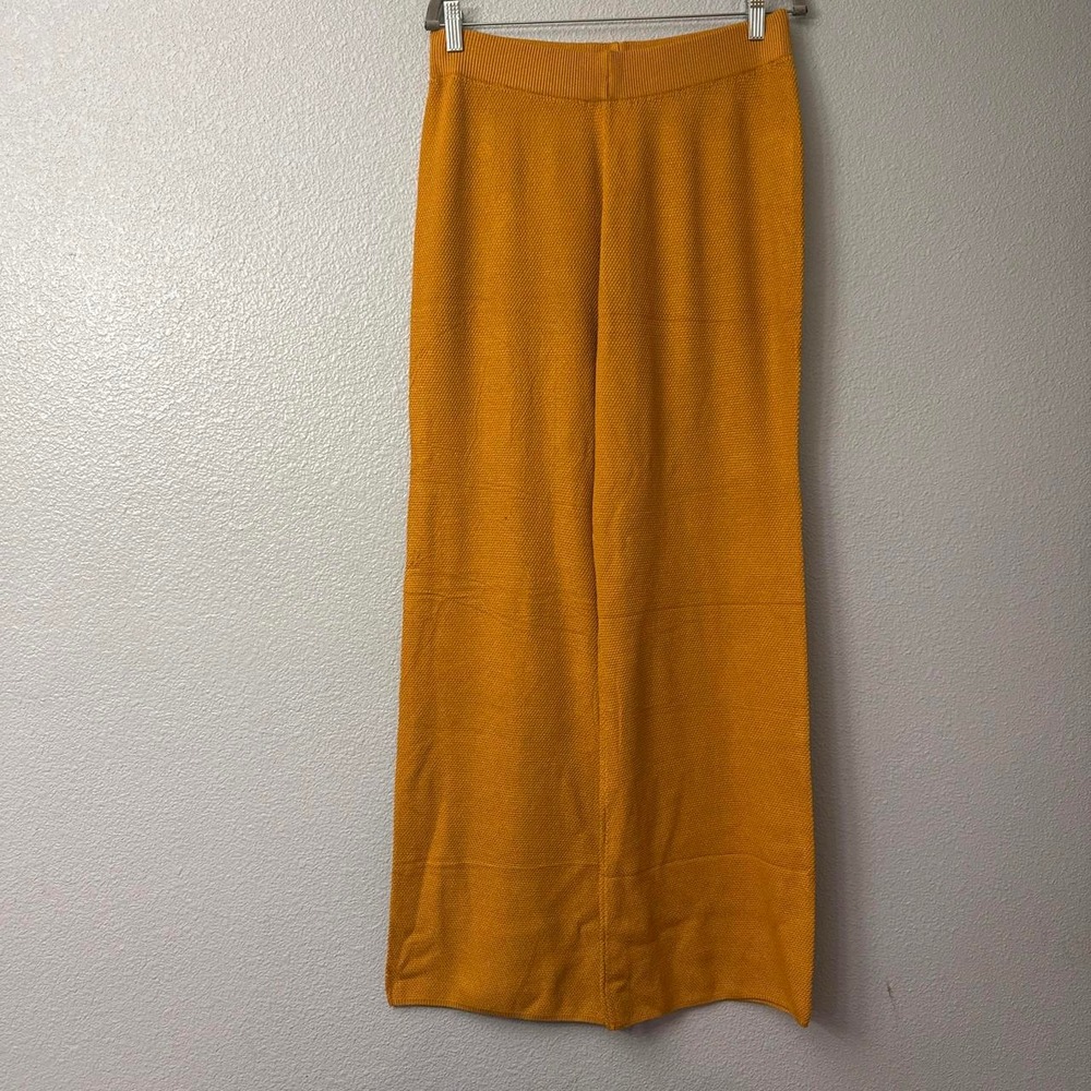 Women's Golden Yellow Knit Wide Leg Pants with Stretchy Elastic Waistband